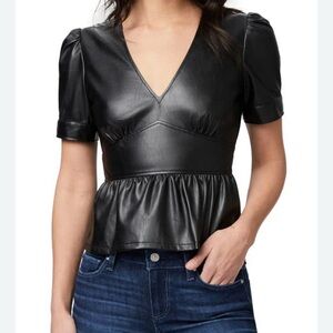Paige Rue Faux Leather Peplum Top Edgy Women’s Size 14